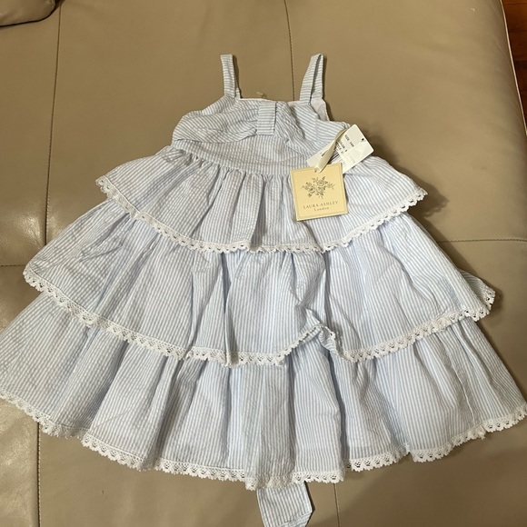 Laura Ashley London Seer sucker Blue and White Dress, Size 24 Months, NWT - Picture 1 of 5
